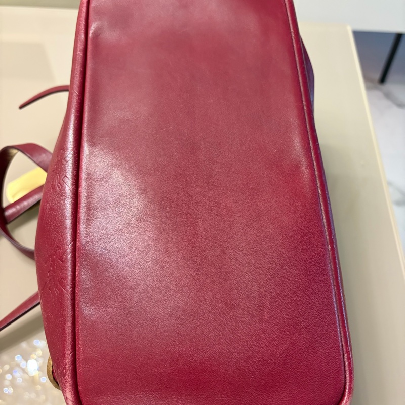 Longchamp暗紅色肩牛皮肩背包-5