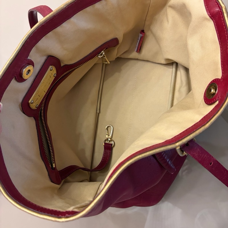 Longchamp暗紅色肩牛皮肩背包-12