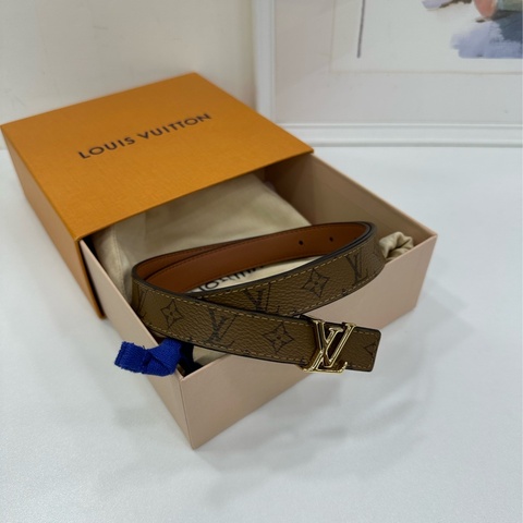LV 路易威登 雙面 金扣 金棕 老花窄版 女款腰帶 75碼2寬