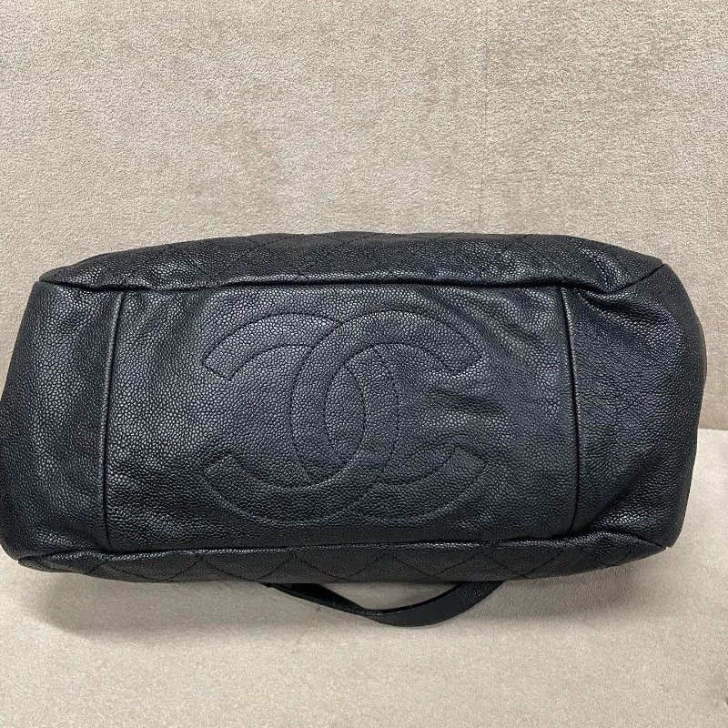 香奈兒/Chanel 黑銀魚子醬荔枝紋牛皮 保齡球托特包-7