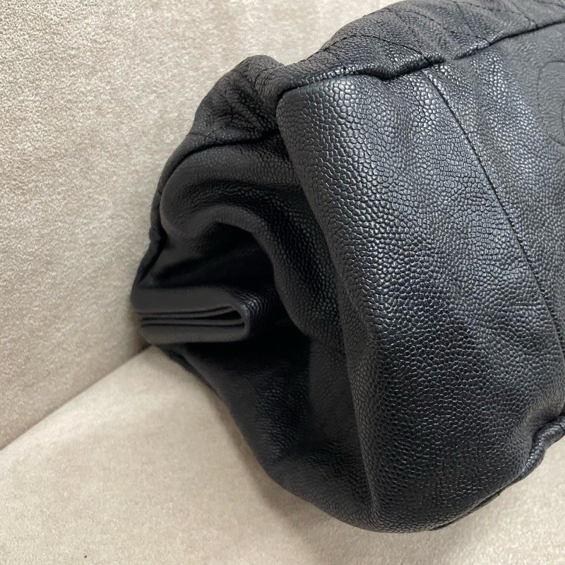 香奈兒/Chanel 黑銀魚子醬荔枝紋牛皮 保齡球托特包-8