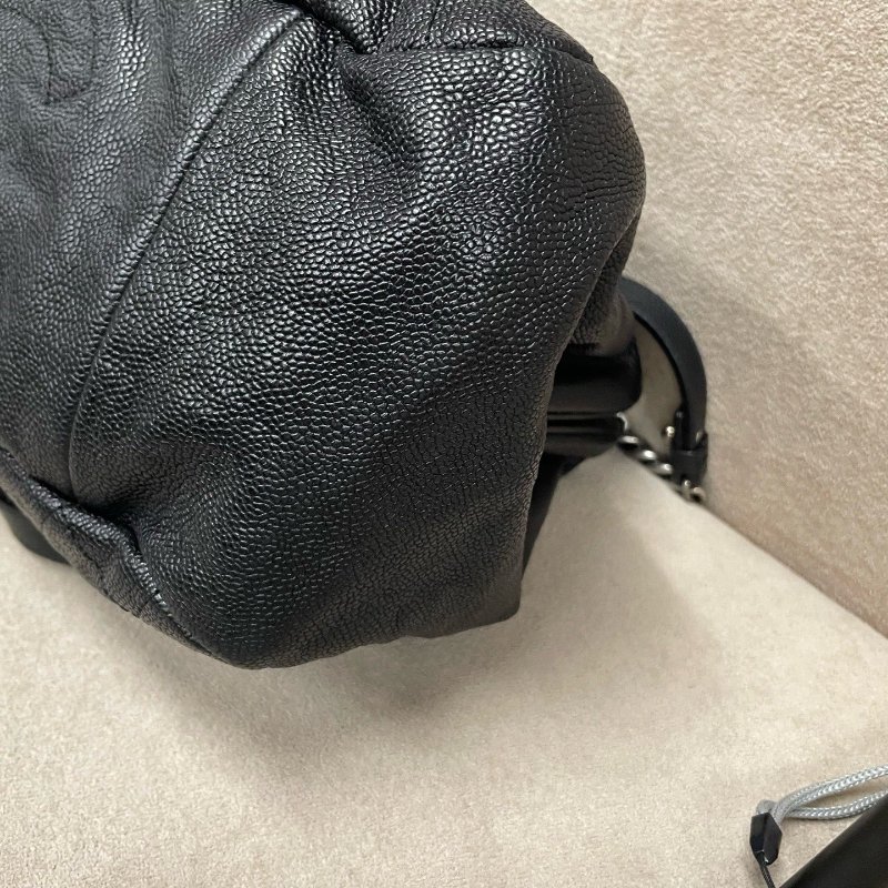 香奈兒/Chanel 黑銀魚子醬荔枝紋牛皮 保齡球托特包-9