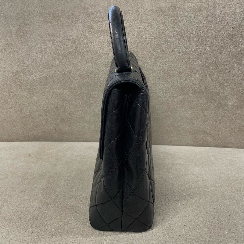 香奈兒/Chanel 黑金亮麵菱格紋牛皮Kelly 手提包-1