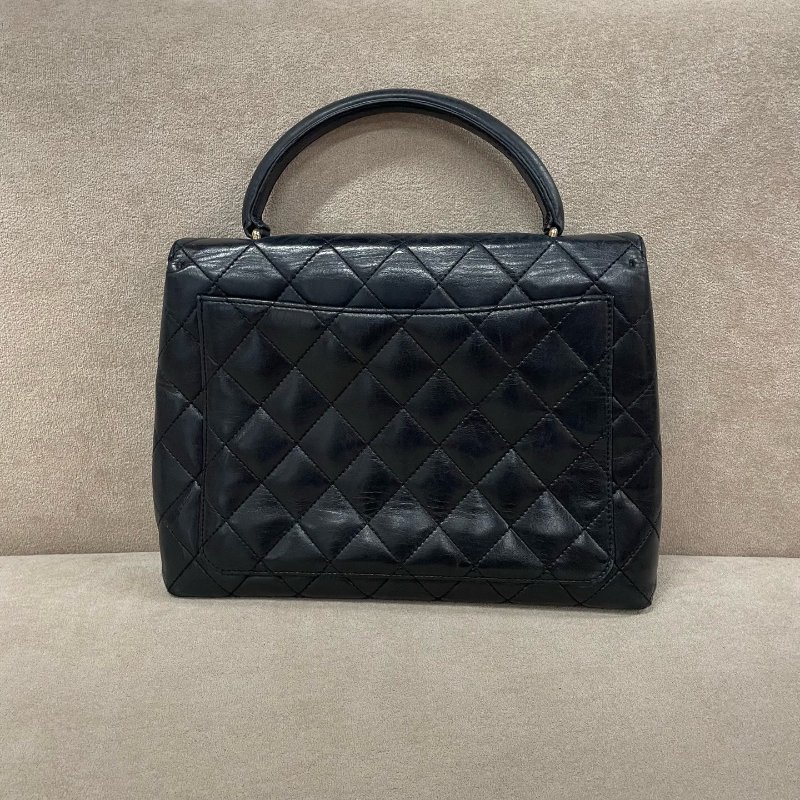 香奈兒/Chanel 黑金亮麵菱格紋牛皮Kelly 手提包-6