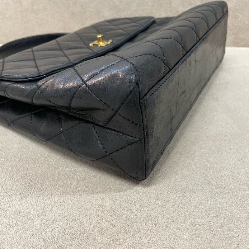 香奈兒/Chanel 黑金亮麵菱格紋牛皮Kelly 手提包-8