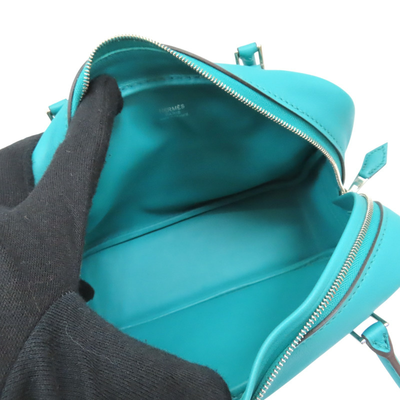 孔雀藍 Swift 牛皮 Mini Plume 20 手提包 X刻 銀扣【HERMES 愛馬仕】-4