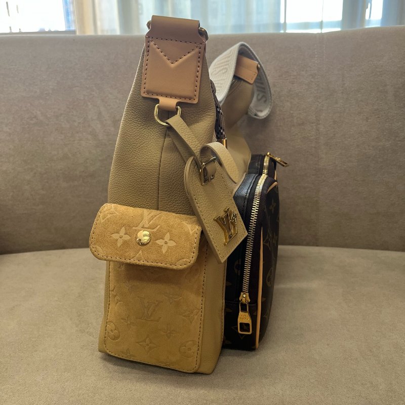 芯片款 路易威登/Louis Vuitton Hobo Cargo 卡其色配老花 雙袋肩背包-2