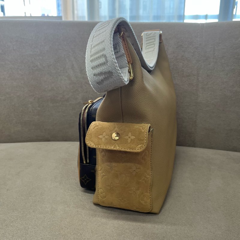 芯片款 路易威登/Louis Vuitton Hobo Cargo 卡其色配老花 雙袋肩背包-3