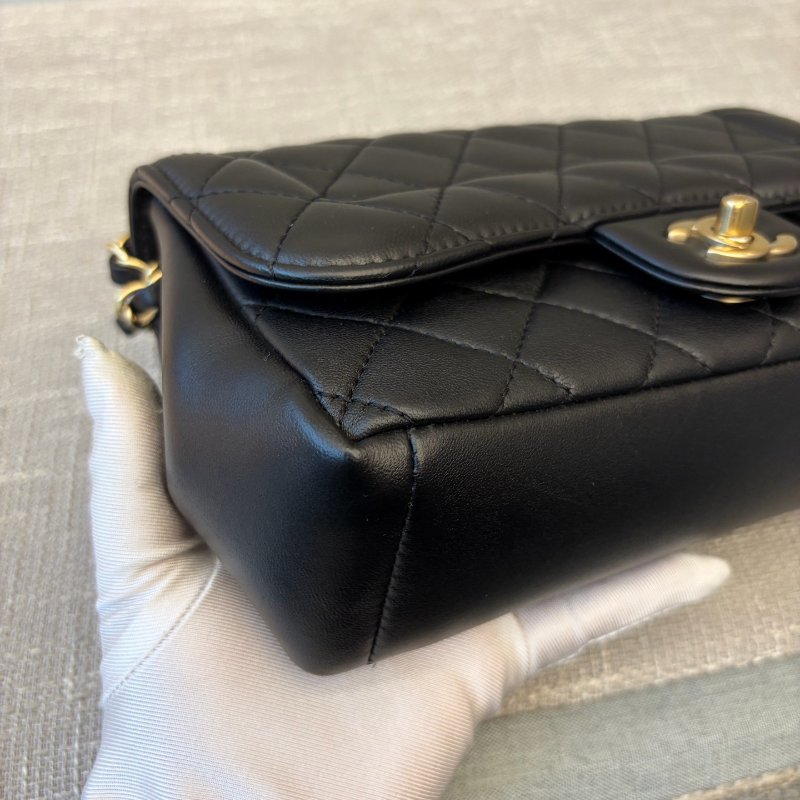 近新品 香奈兒/Chanel CF繫列黑金羊皮鏈條包-8