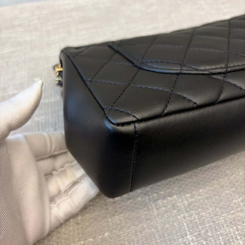 近新品 香奈兒/Chanel CF繫列黑金羊皮鏈條包-10