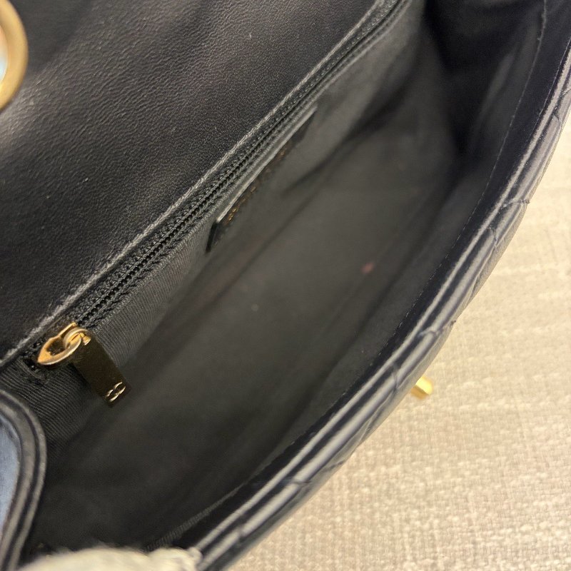 近新品 香奈兒/Chanel CF繫列黑金羊皮鏈條包-13