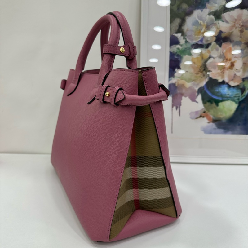 Burberry巴寶莉Banner香芋紫拼格紋班納包手提單肩包 99新近閒置 尺寸35*25*17-4