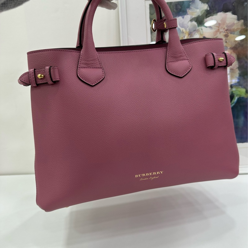 Burberry巴寶莉Banner香芋紫拼格紋班納包手提單肩包 99新近閒置 尺寸35*25*17-6