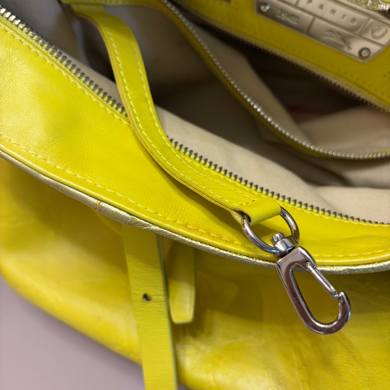 Longchamp 嫩黃色牛皮肩背包-4