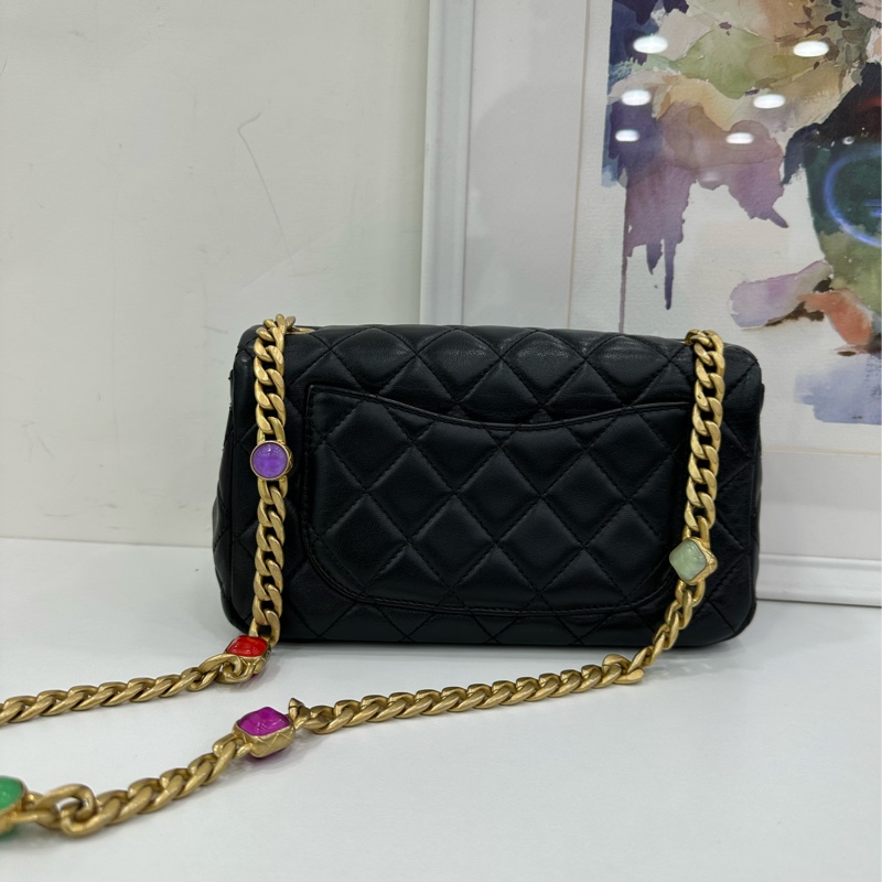 Chanel 香奈兒五彩寶石鏈 黑色羊皮大mini 「薩諾斯」同款配色 30開有卡-3