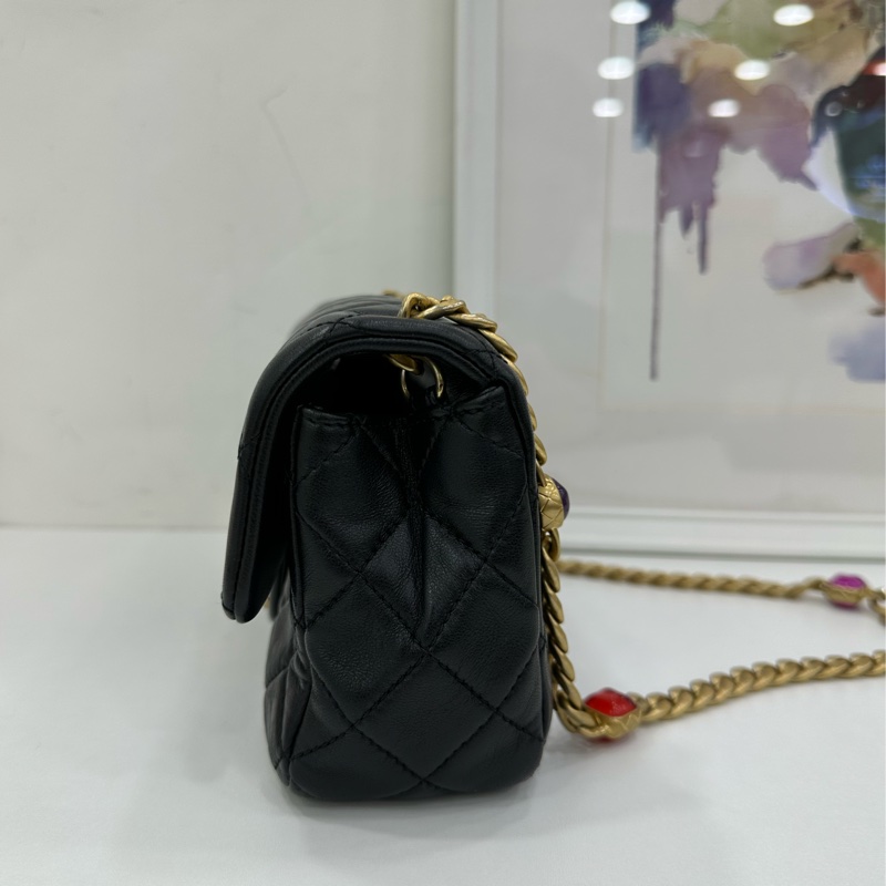 Chanel 香奈兒五彩寶石鏈 黑色羊皮大mini 「薩諾斯」同款配色 30開有卡-4