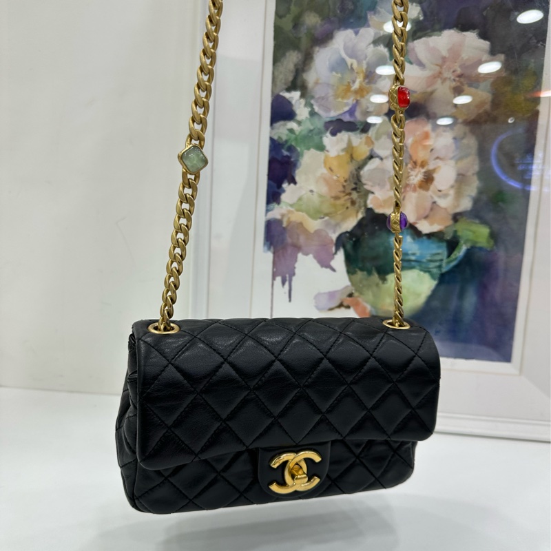 Chanel 香奈兒五彩寶石鏈 黑色羊皮大mini 「薩諾斯」同款配色 30開有卡-8