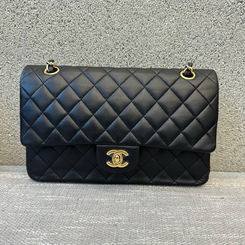 近新品 香奈兒/Chanel CF繫列中號黑金羊皮菱格紋鏈條包-0