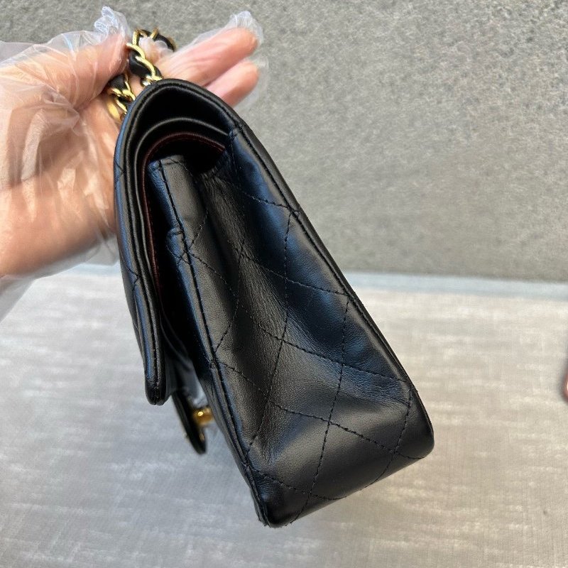 近新品 香奈兒/Chanel CF繫列中號黑金羊皮菱格紋鏈條包-3