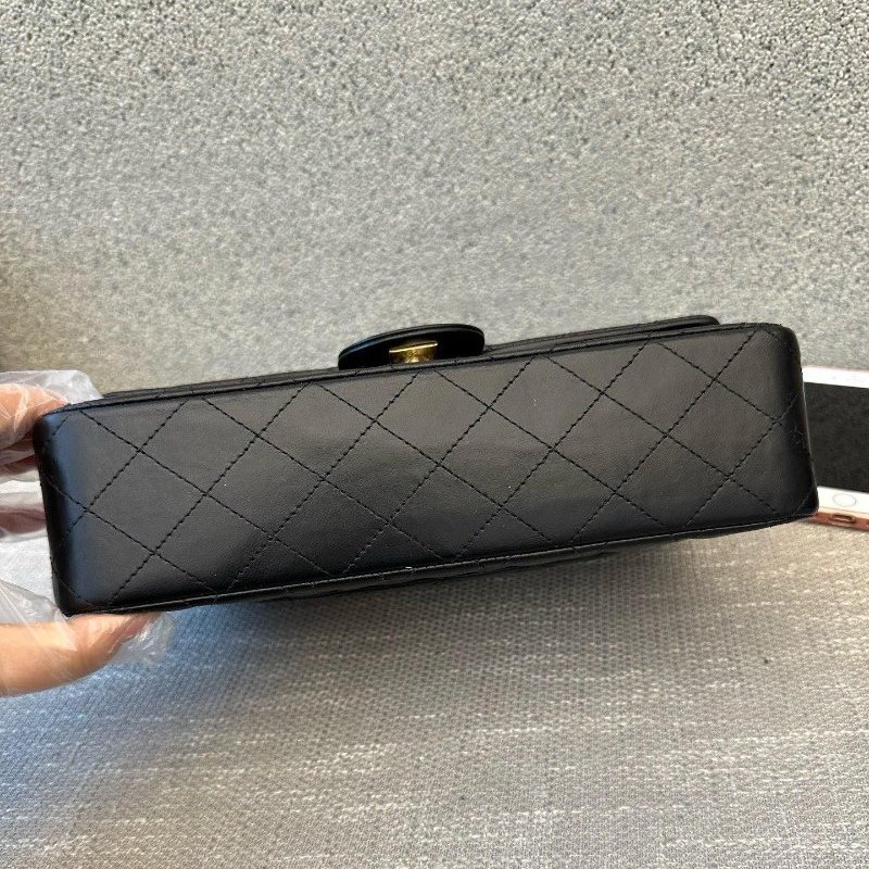 近新品 香奈兒/Chanel CF繫列中號黑金羊皮菱格紋鏈條包-5