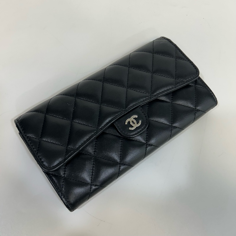 香奈兒經典長夾CHANEL黑銀羊皮COCO下蓋長夾AP0241-4