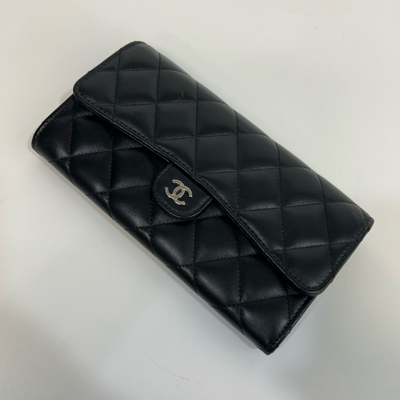 香奈兒經典長夾CHANEL黑銀羊皮COCO下蓋長夾AP0241-5