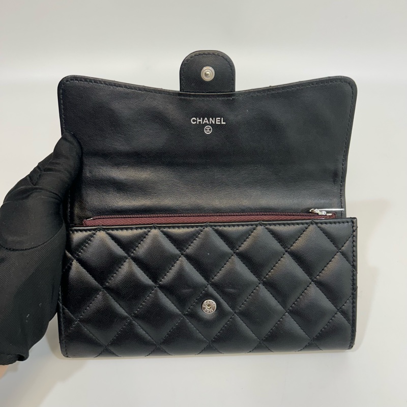 香奈兒經典長夾CHANEL黑銀羊皮COCO下蓋長夾AP0241-6