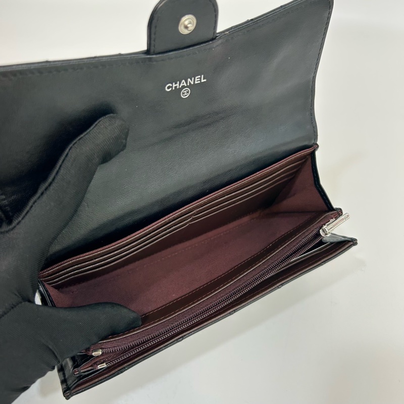 香奈兒經典長夾CHANEL黑銀羊皮COCO下蓋長夾AP0241-7