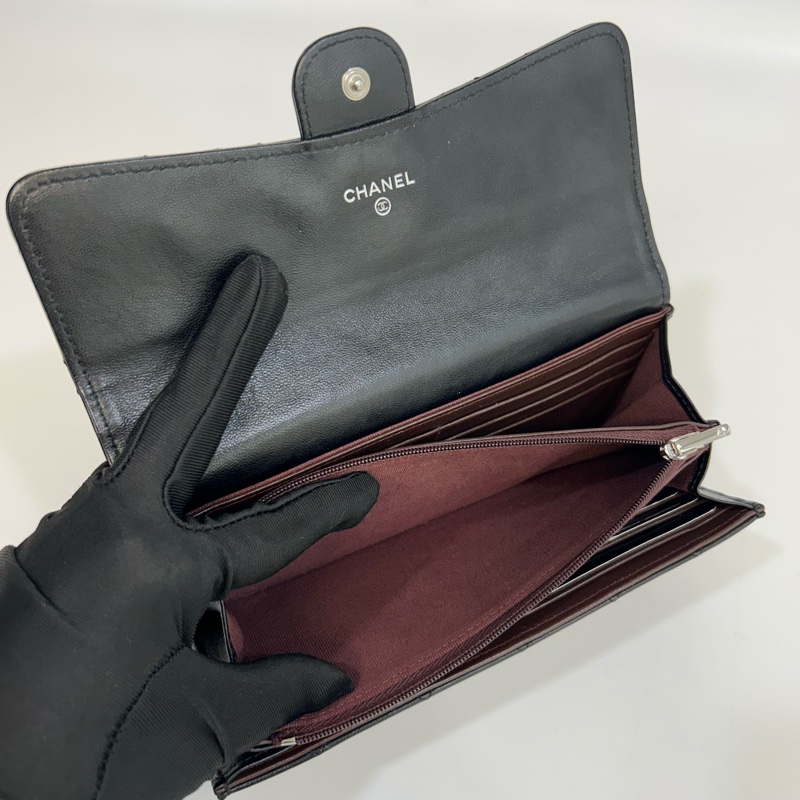 香奈兒經典長夾CHANEL黑銀羊皮COCO下蓋長夾AP0241-8