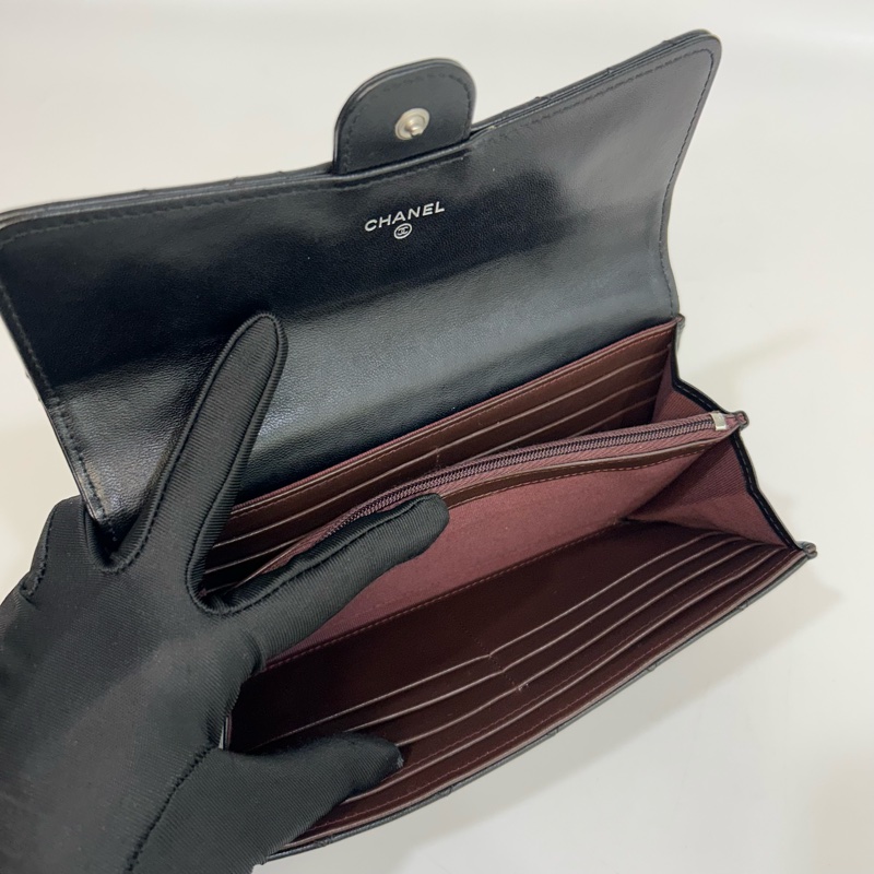 香奈兒經典長夾CHANEL黑銀羊皮COCO下蓋長夾AP0241-9