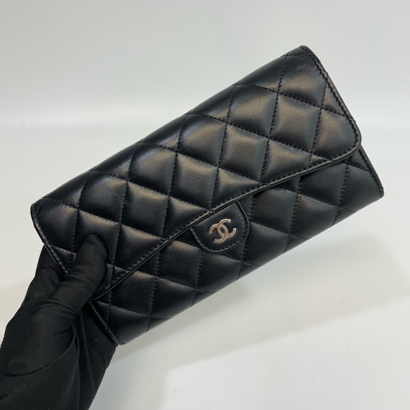 香奈兒經典長夾CHANEL黑銀羊皮COCO下蓋長夾AP0241-10