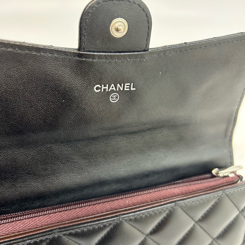 香奈兒經典長夾CHANEL黑銀羊皮COCO下蓋長夾AP0241-12
