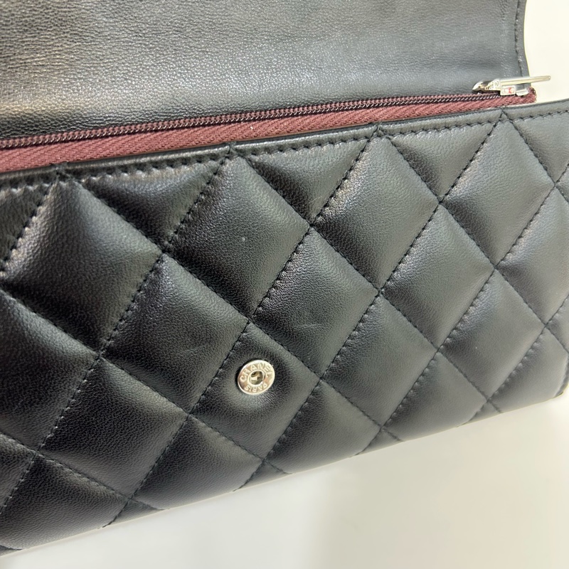 香奈兒經典長夾CHANEL黑銀羊皮COCO下蓋長夾AP0241-13