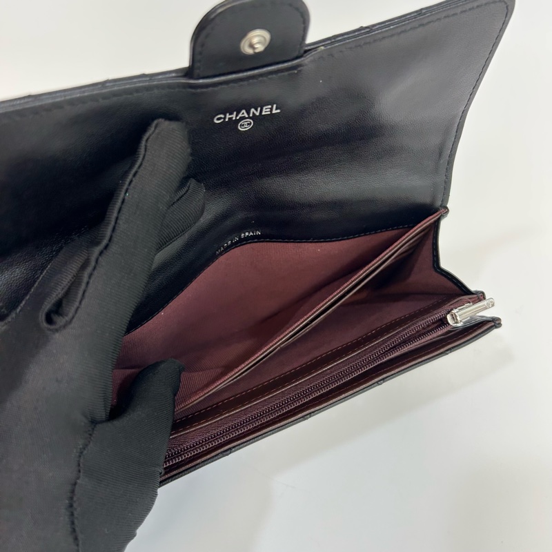 香奈兒經典長夾CHANEL黑銀羊皮COCO下蓋長夾AP0241-14