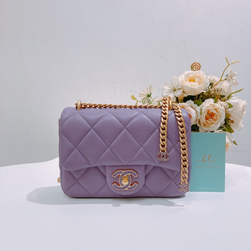 TW4727 Chanel 香奈兒迷你翻蓋式鍊帶包包Mini Classic Flap Bag 18cm Calfskin Purple-0