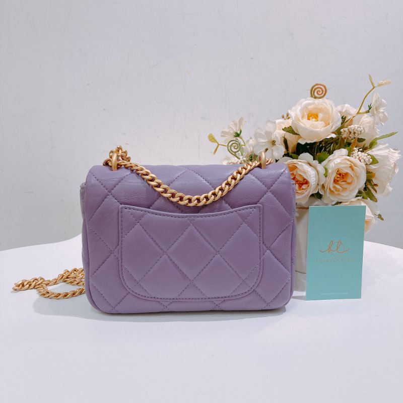 TW4727	Chanel 香奈兒迷你翻蓋式鍊帶包包Mini Classic Flap Bag 18cm Calfskin Purple-1