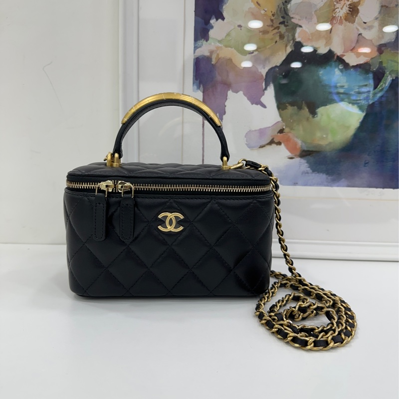 Chanel 香奈兒 22B金屬手柄 長盒子化妝盒帶鏡子 晶片款 copy單 全新 尺寸：16*9.5*11-1