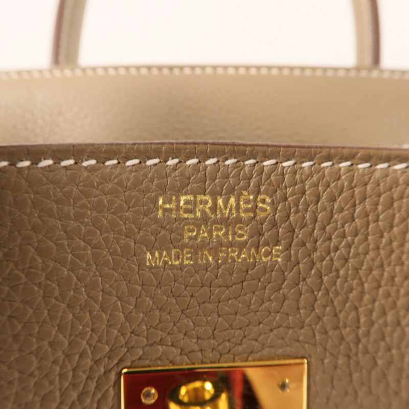 HERMES Togo皮革Birkin 35金扣手挽袋Etoupe-10