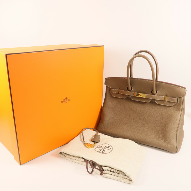 HERMES Togo皮革Birkin 35金扣手挽袋Etoupe-14