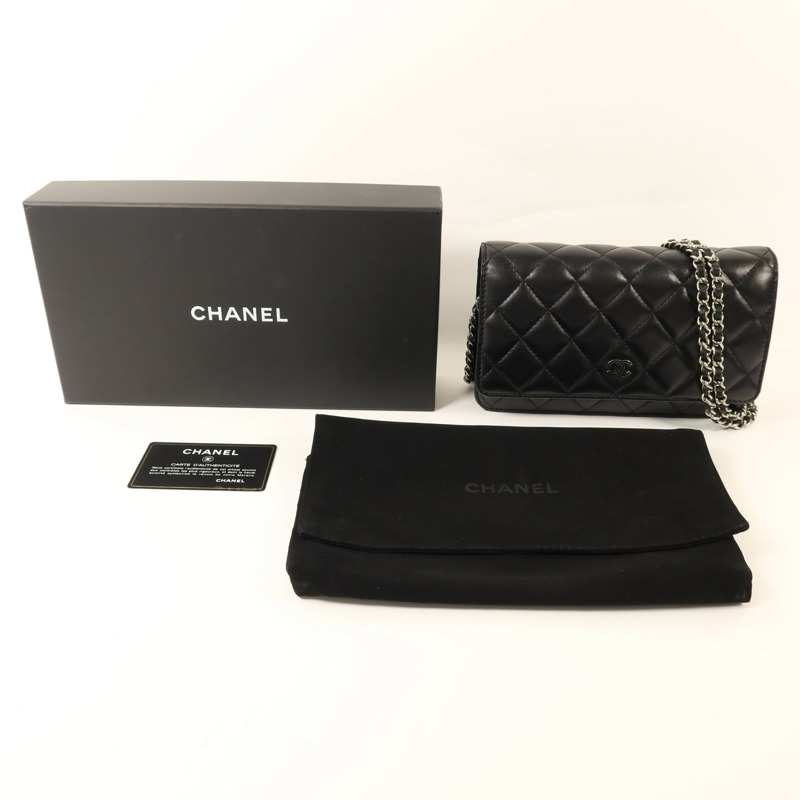 CHANEL 羊皮皮革WOC Wallet On Chain銀扣鏈帶肩背袋-10