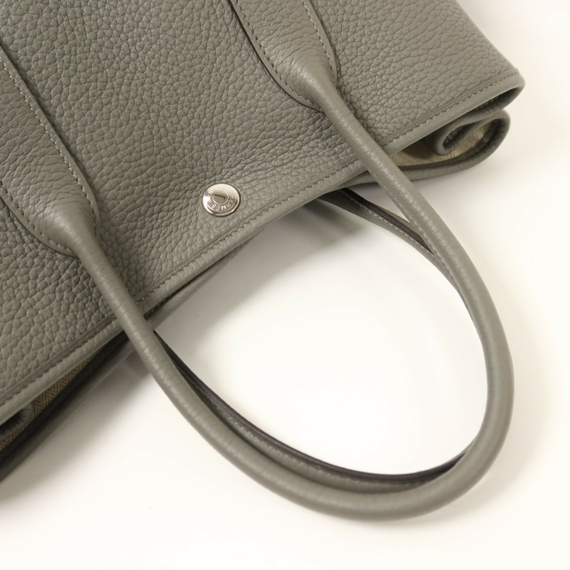 HERMES Negonda皮革Garden Party TPM銀扣手挽袋Gris Meyer-8