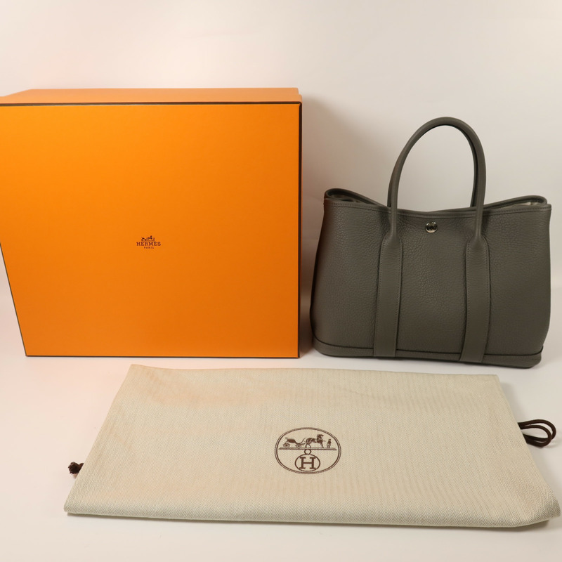 HERMES Negonda皮革Garden Party TPM銀扣手挽袋Gris Meyer-9