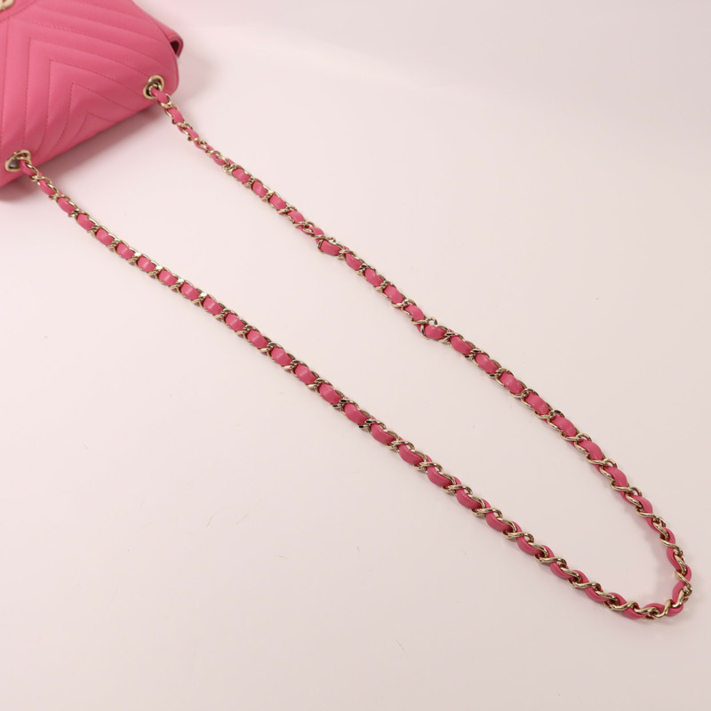 CHANEL 羊皮皮革Mini Classic 17金扣鏈帶肩背袋-7