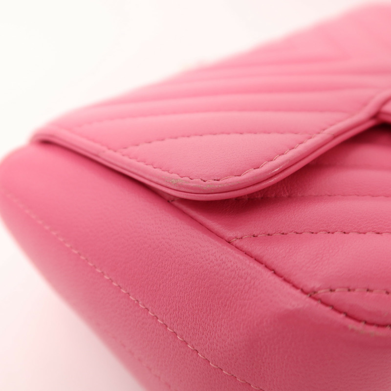 CHANEL 羊皮皮革Mini Classic 17金扣鏈帶肩背袋-15