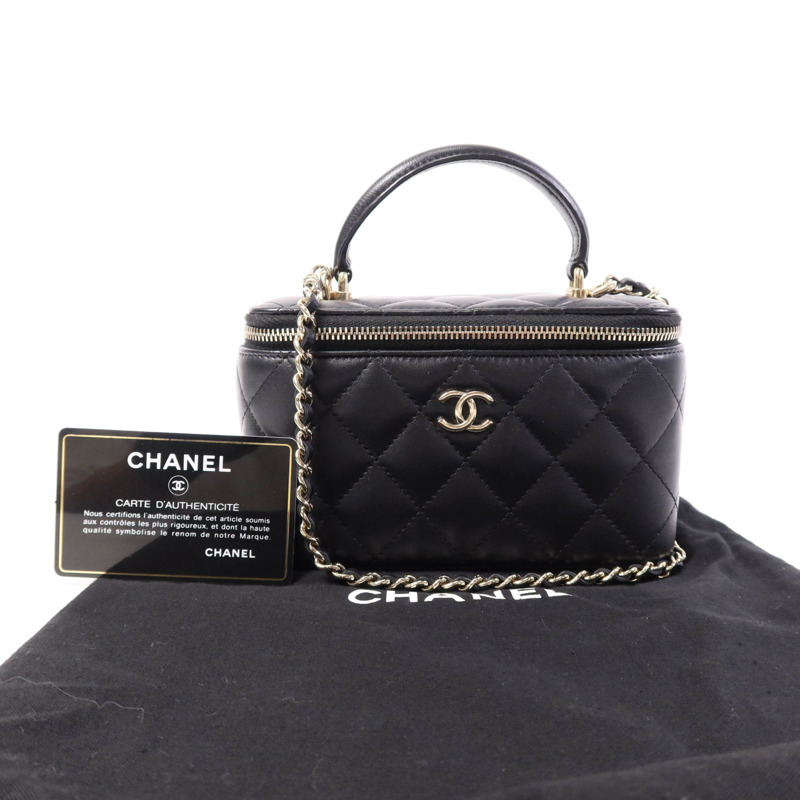 CHANEL 羊皮皮革Vanity Case金扣鏈帶肩背袋-14