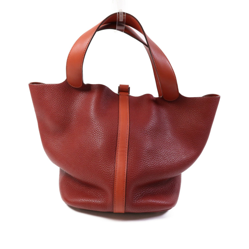 HERMES Clemence皮革Picotin GM銀扣手挽袋Rouge/Rouge Casaque-1
