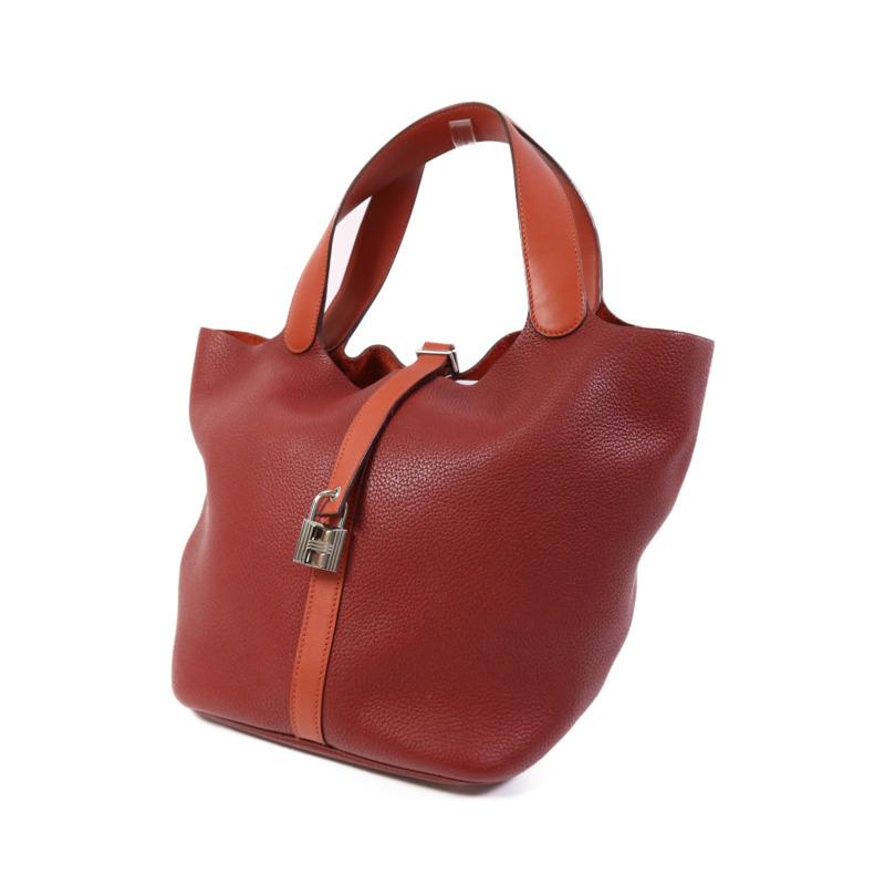 HERMES Clemence皮革Picotin GM銀扣手挽袋Rouge/Rouge Casaque-2