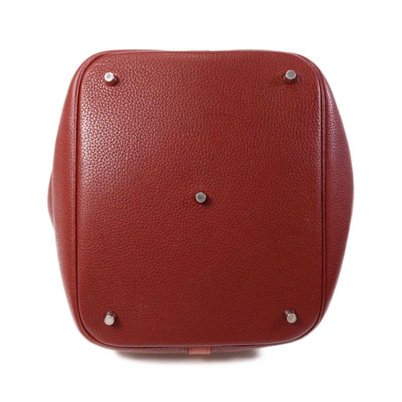 HERMES Clemence皮革Picotin GM銀扣手挽袋Rouge/Rouge Casaque-3