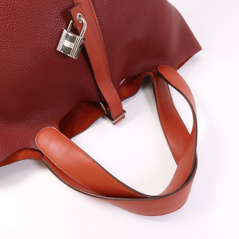 HERMES Clemence皮革Picotin GM銀扣手挽袋Rouge/Rouge Casaque-8