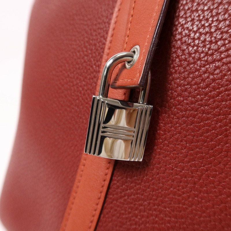 HERMES Clemence皮革Picotin GM銀扣手挽袋Rouge/Rouge Casaque-9